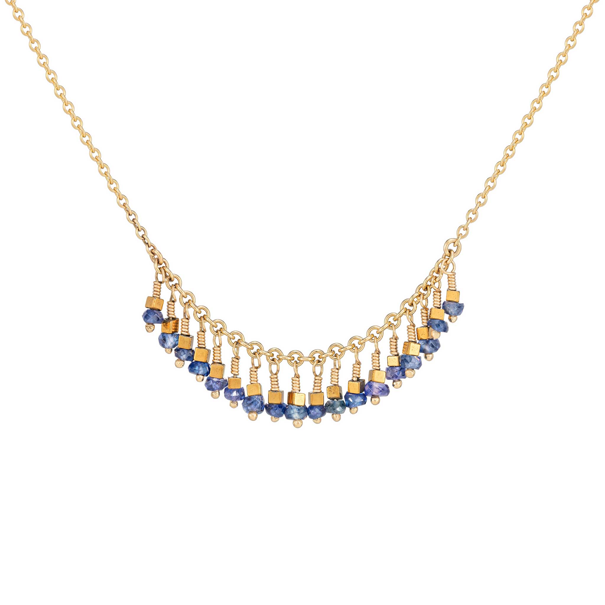 Bead Necklace in 9ct Yellow Gold with Sapphires